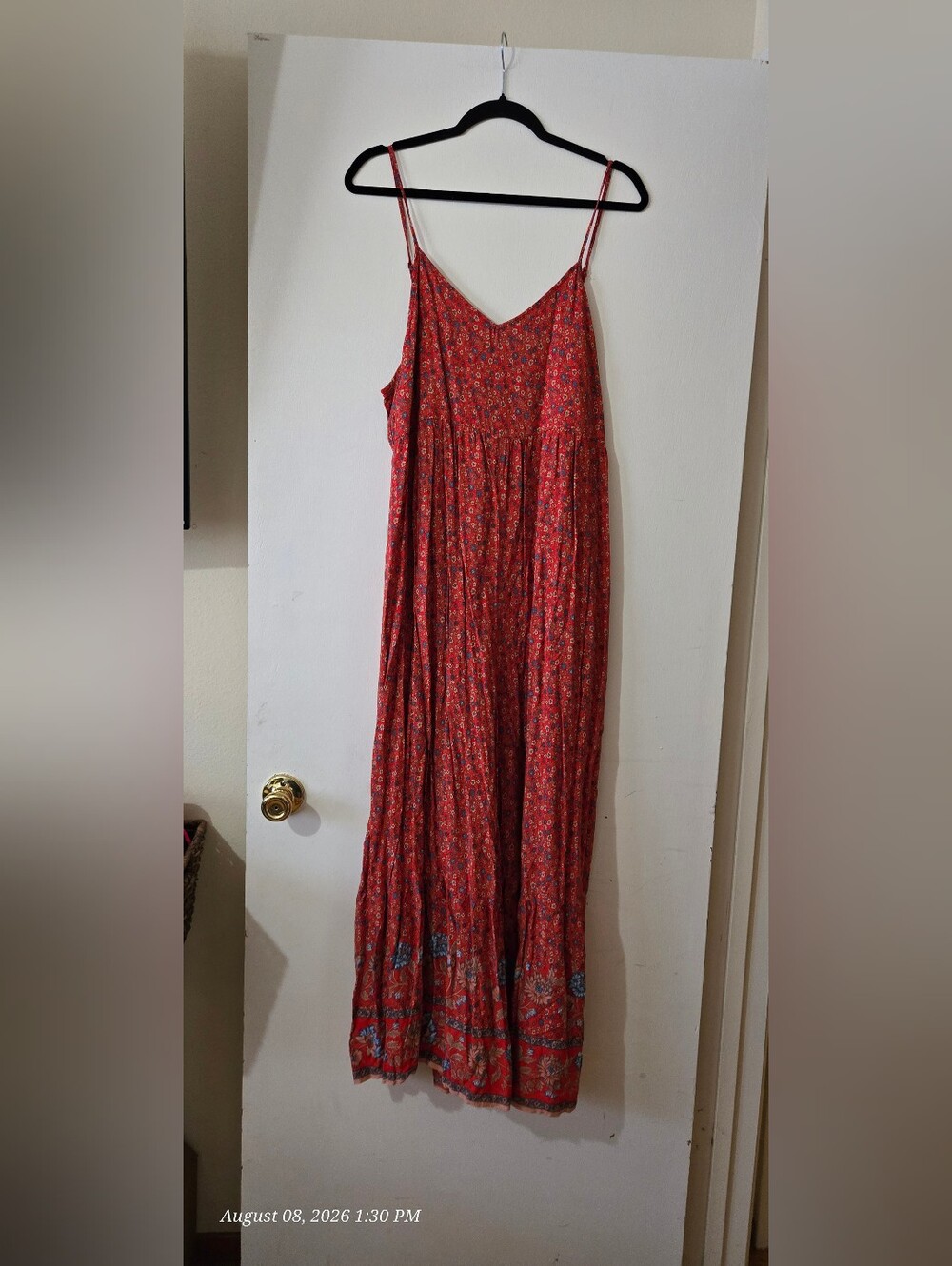 Natural Life Red Floral Jumpsuit with Adjustable Spaghetti Straps
